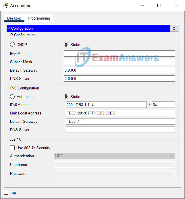 Configure IPv6 addressing on the Accounting Server